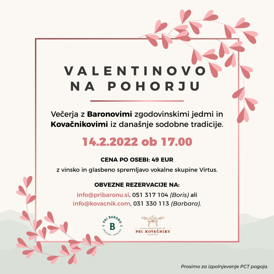 Valentino na Pohorju, 14.februar ob 17.00 uri
